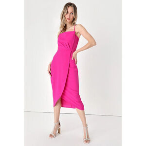 Lulu's Hot Pink Midi Dress